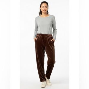 UNBRANDED Brown Velvet / Velour Pants Stretch Waist Side Pockets US Sz M